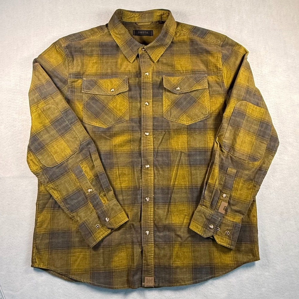 Dakota Mens Mustard Gray Plaid Pearl Snap Western Shirt Cowboy Workwear Size XL